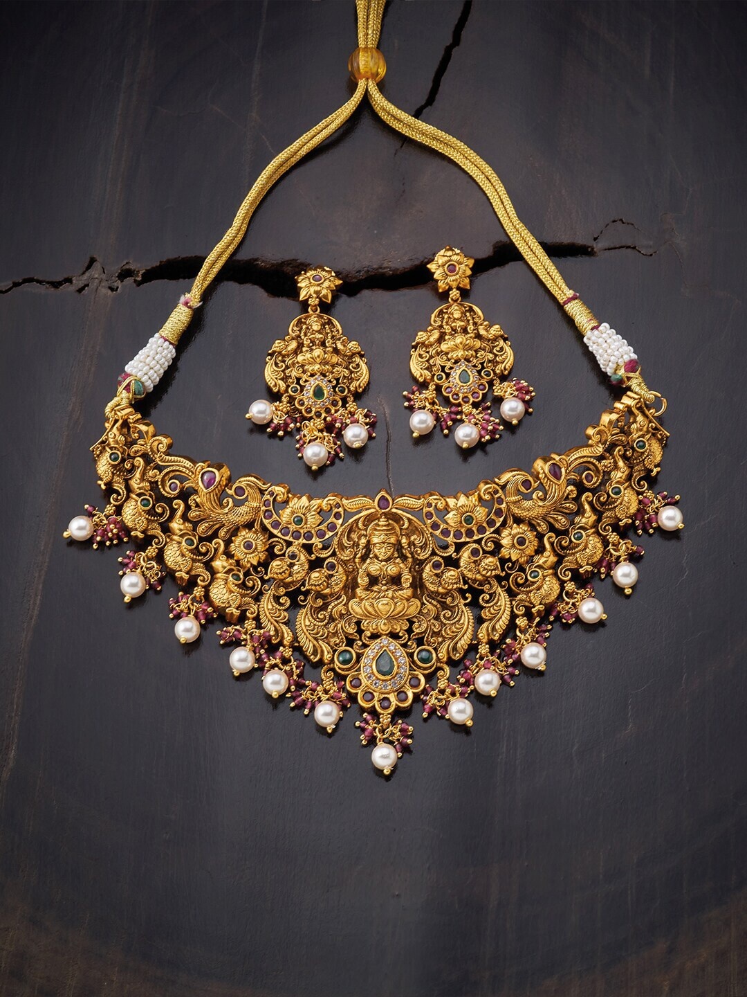 

Kushal's Fashion Jewellery Red & Green Gold-Plated Antique Necklace