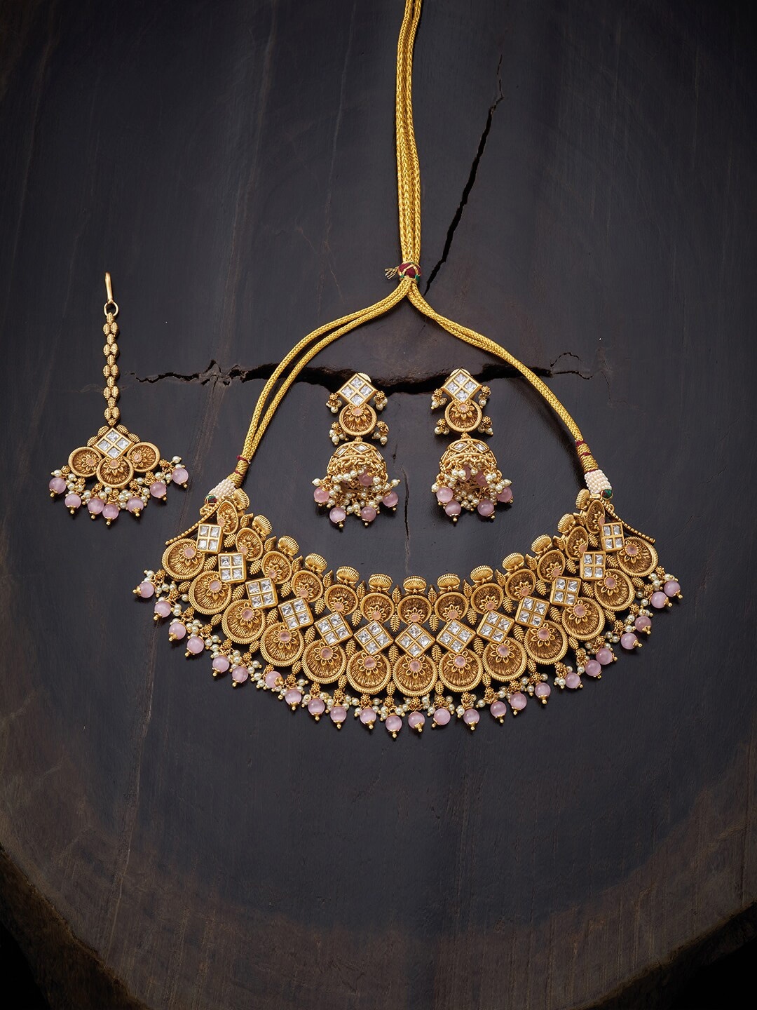 

Kushal's Fashion Jewellery Pink Gold-Plated Antique Necklace