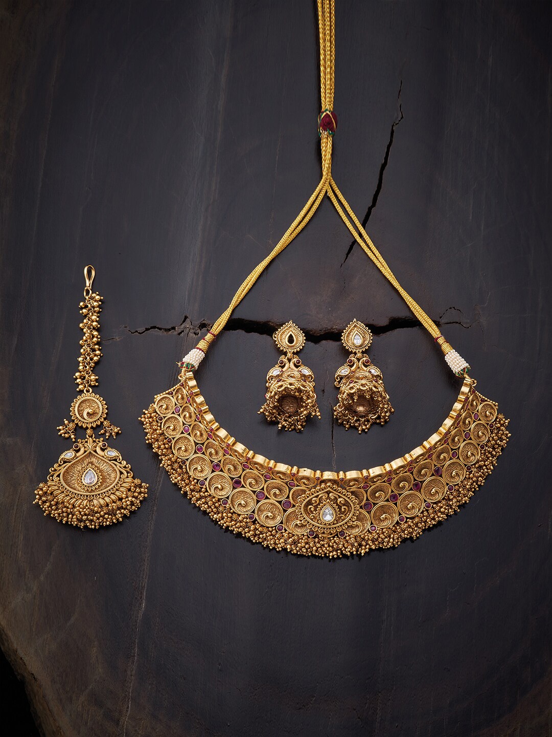 

Kushal's Fashion Jewellery Red Gold-Plated Antique Jewellery Set