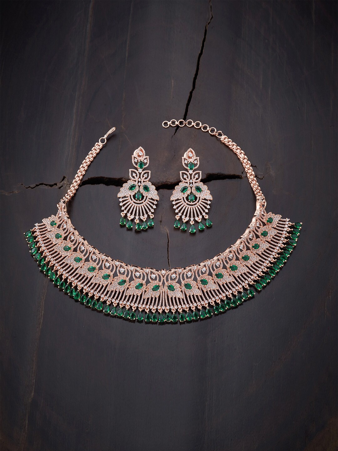 

Kushal's Fashion Jewellery Women Green Gold-Plated CZ Jewellery Set