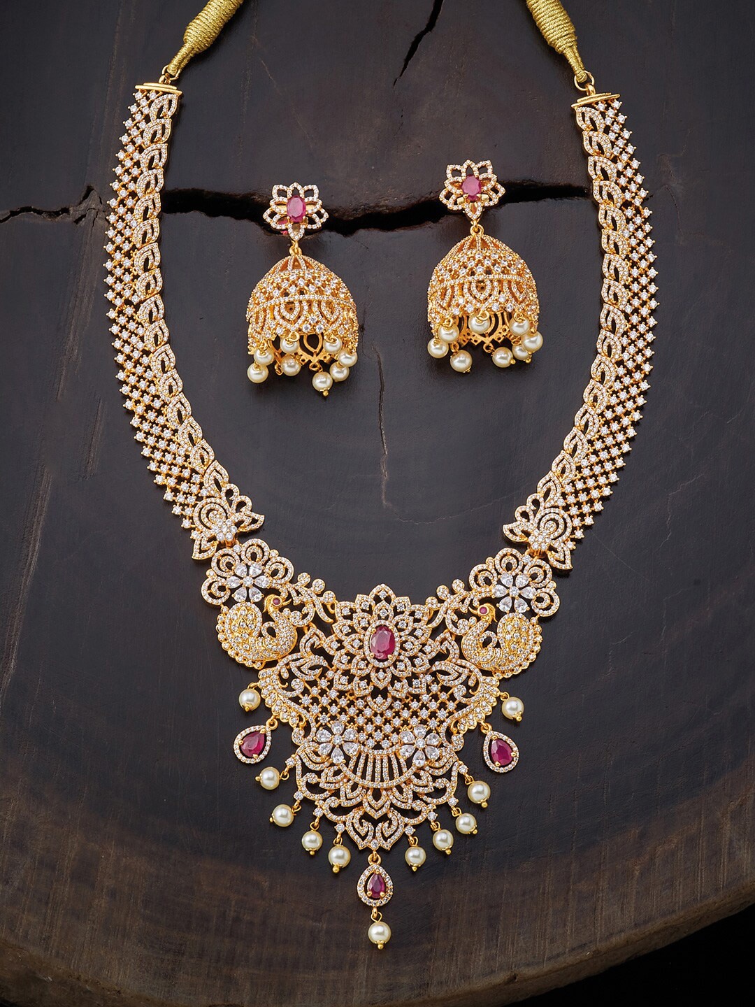 

Kushal's Fashion Jewellery Red & Gold-Toned Gold-Plated Jewellery Set