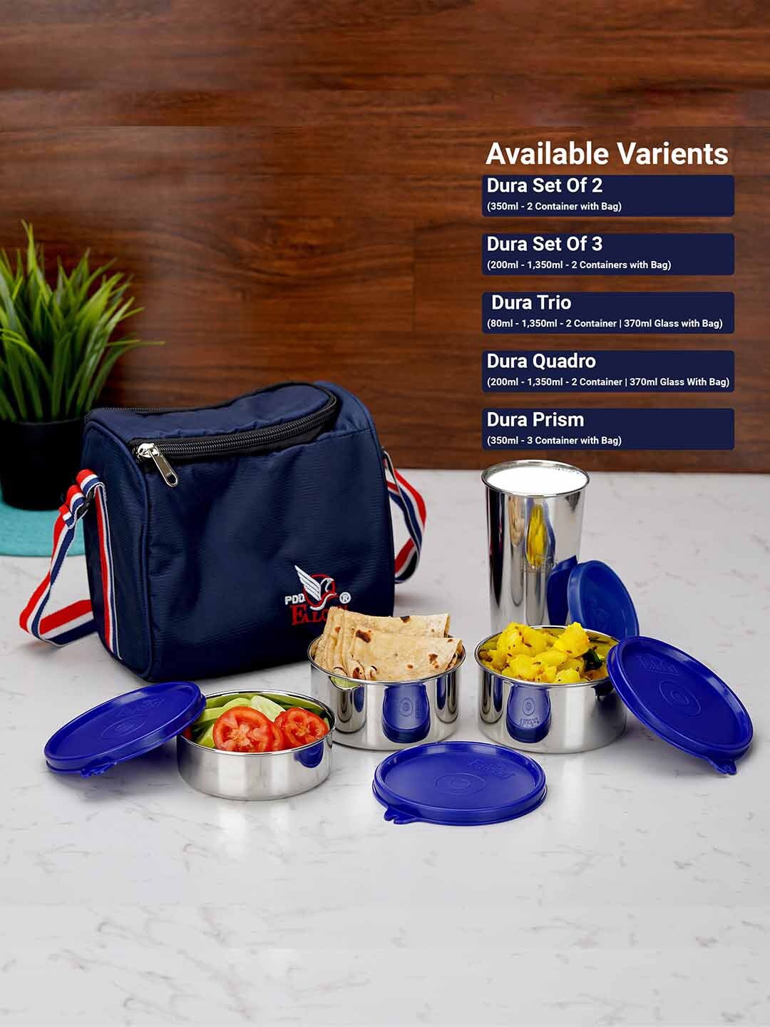 

PDDFALCON Unisex Blue Stainless Steel Lunch Box Kitchen Storage