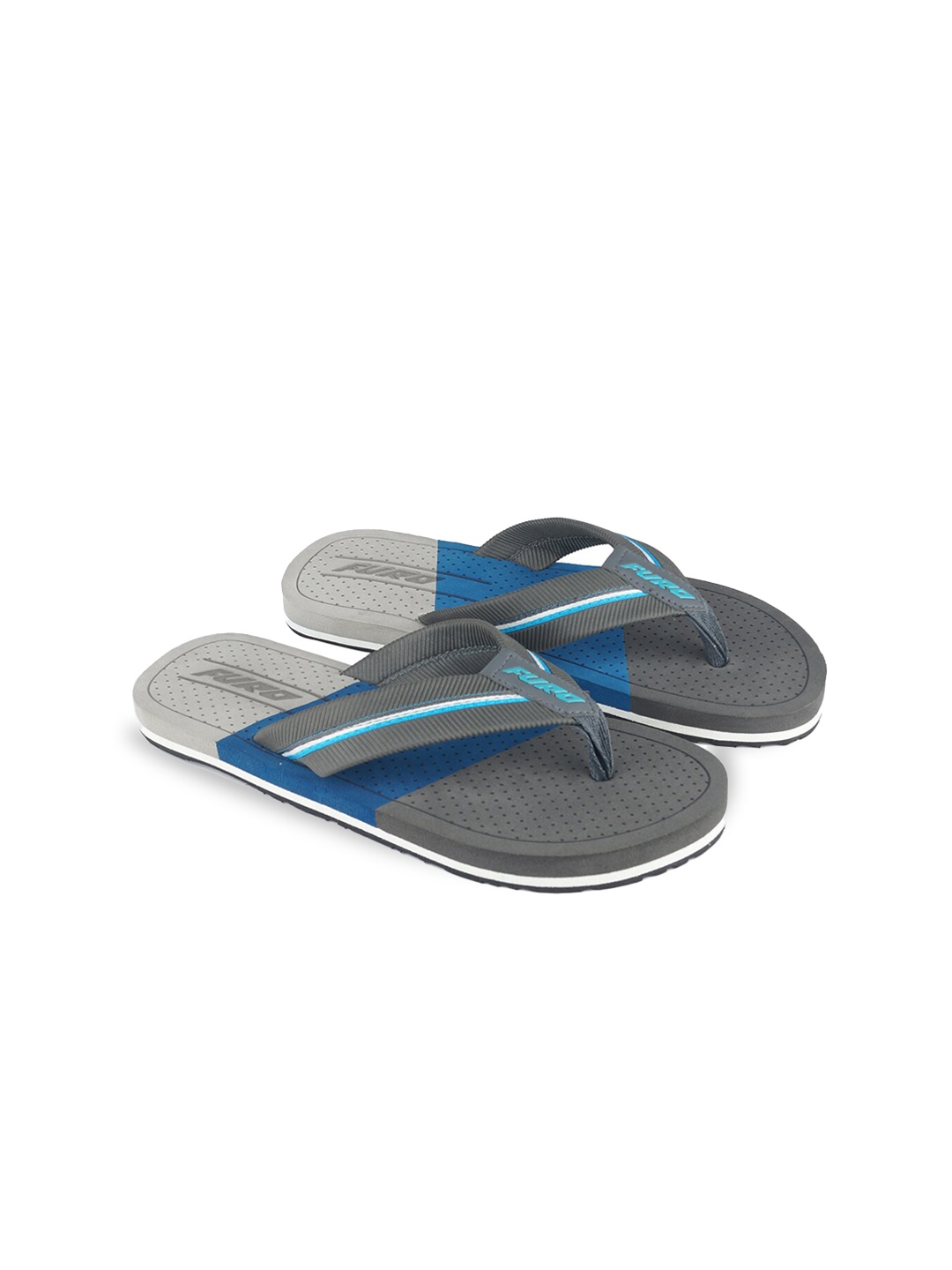 

FURO by Red Chief Men Blue & Grey Striped Rubber Thong Flip-Flops