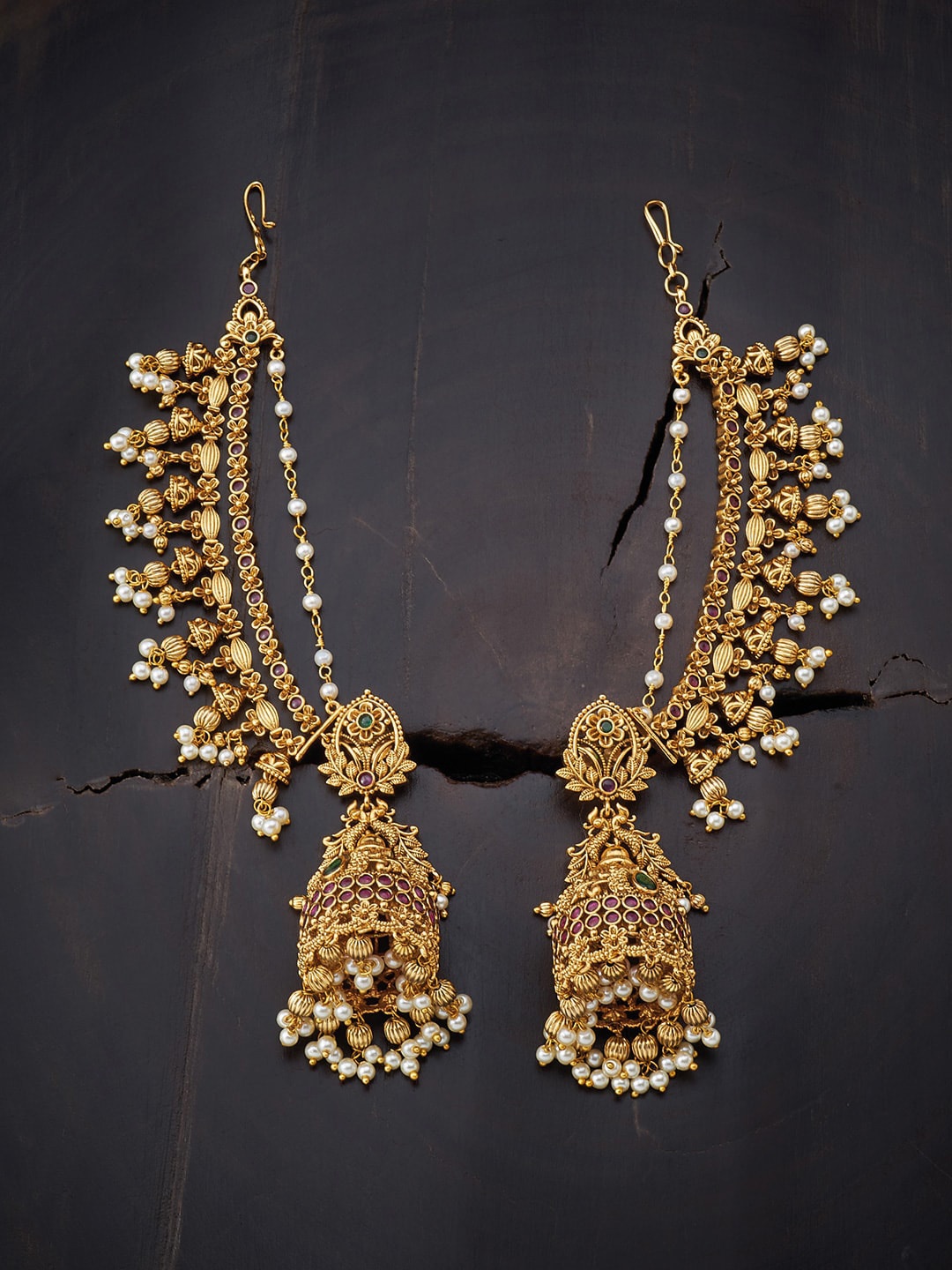 

Kushal's Fashion Jewellery Red Dome Shaped Jhumkas Earrings