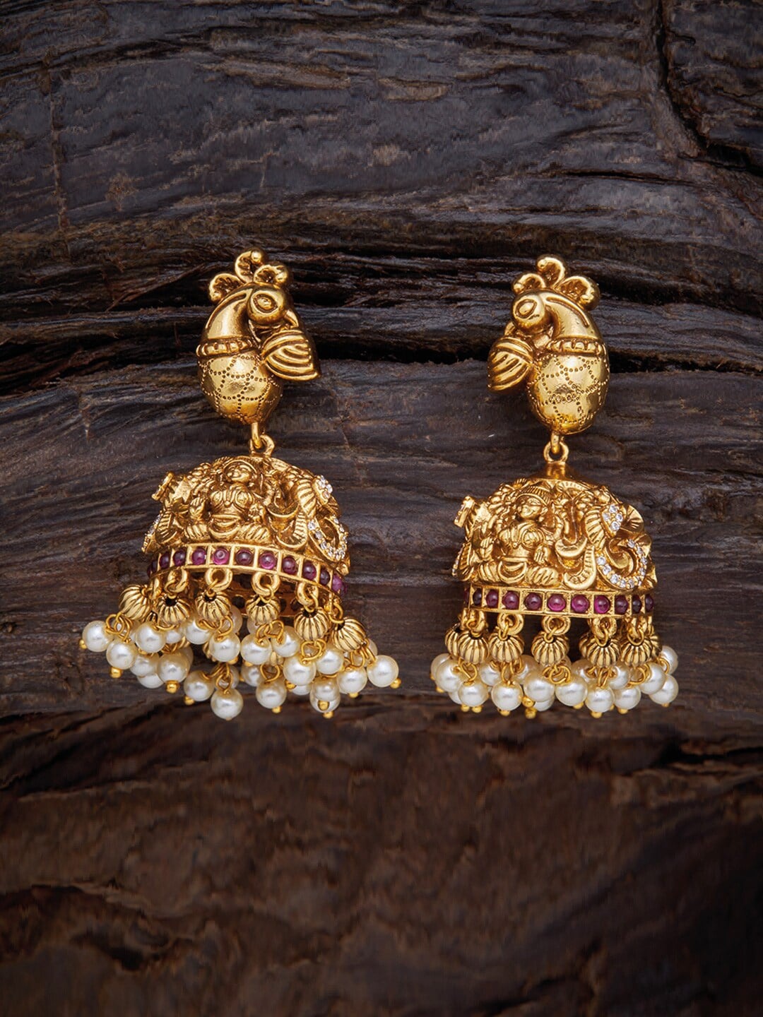 

Kushal's Fashion Jewellery Gold-Toned Dome Shaped Jhumkas Earrings