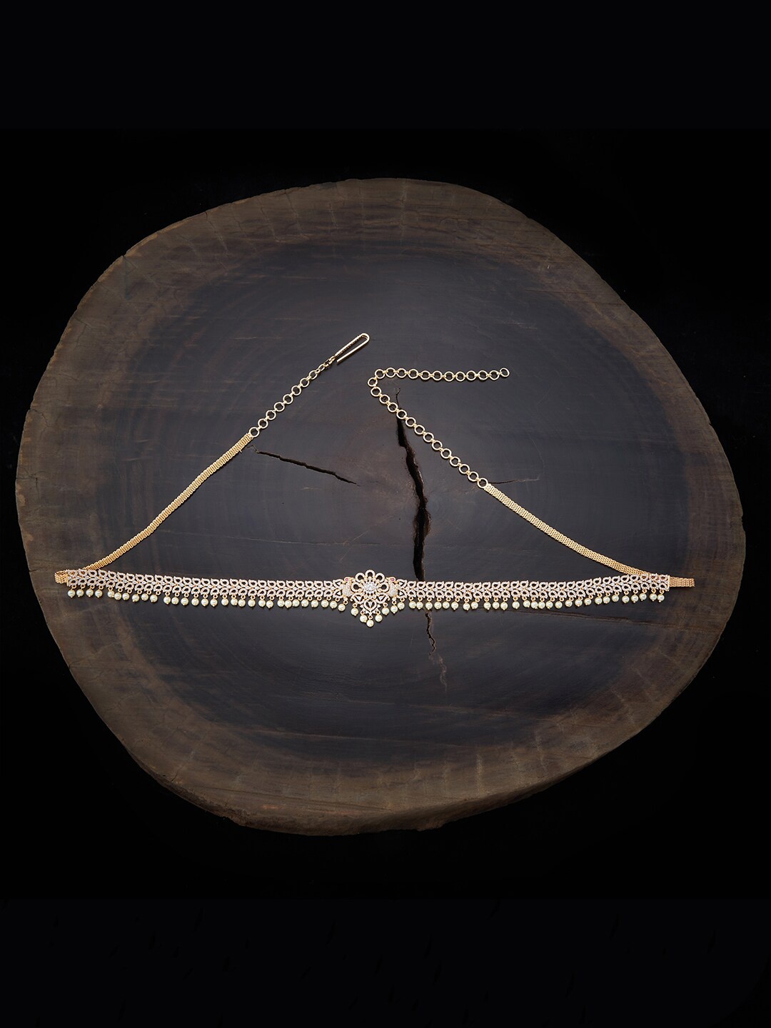 

Kushal's Fashion JewelleryGold-Plated Pink & White Cubic Zirconia Studded & Beaded Kamarband