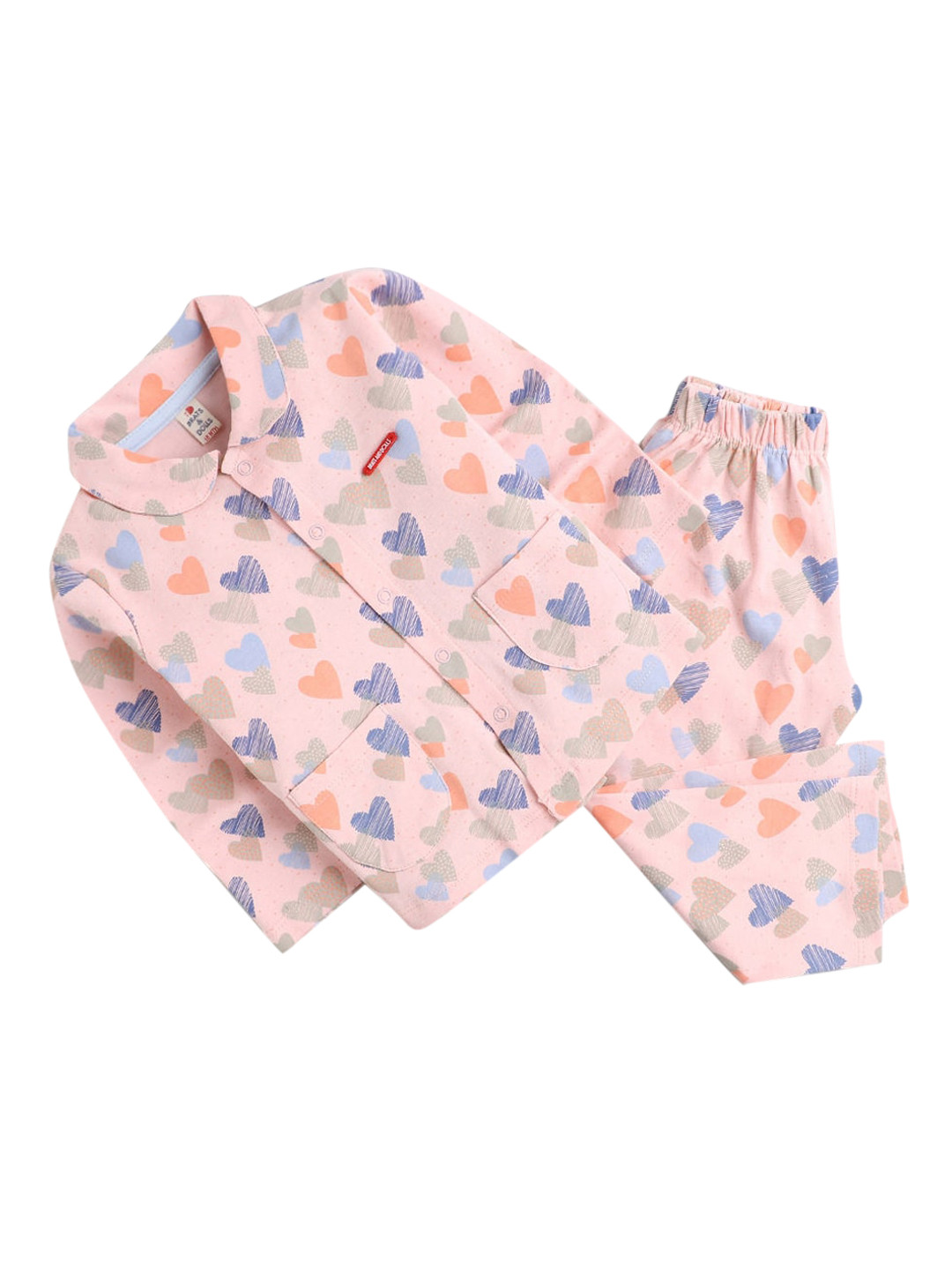 

Hopscotch Girls Peach-Coloured & Blue Printed Night suit