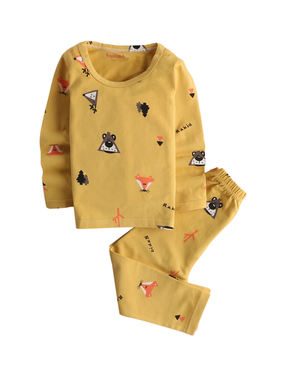 

Hopscotch Boys Yellow & Black Printed Night suit