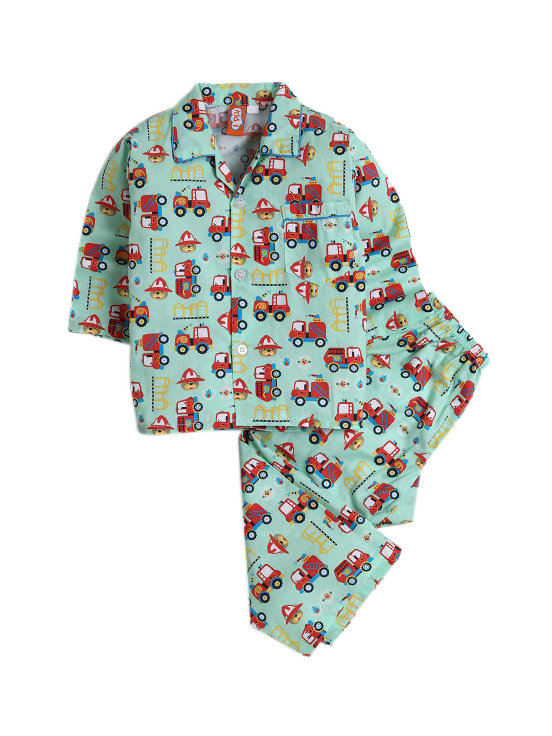 

Hopscotch Boys Green & Red Printed Cotton Night suit