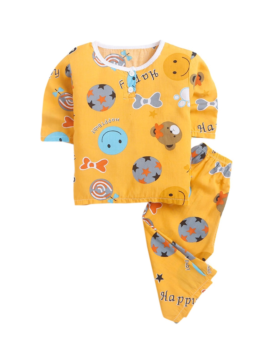 

Hopscotch Boys Yellow & Blue Printed Night Suit
