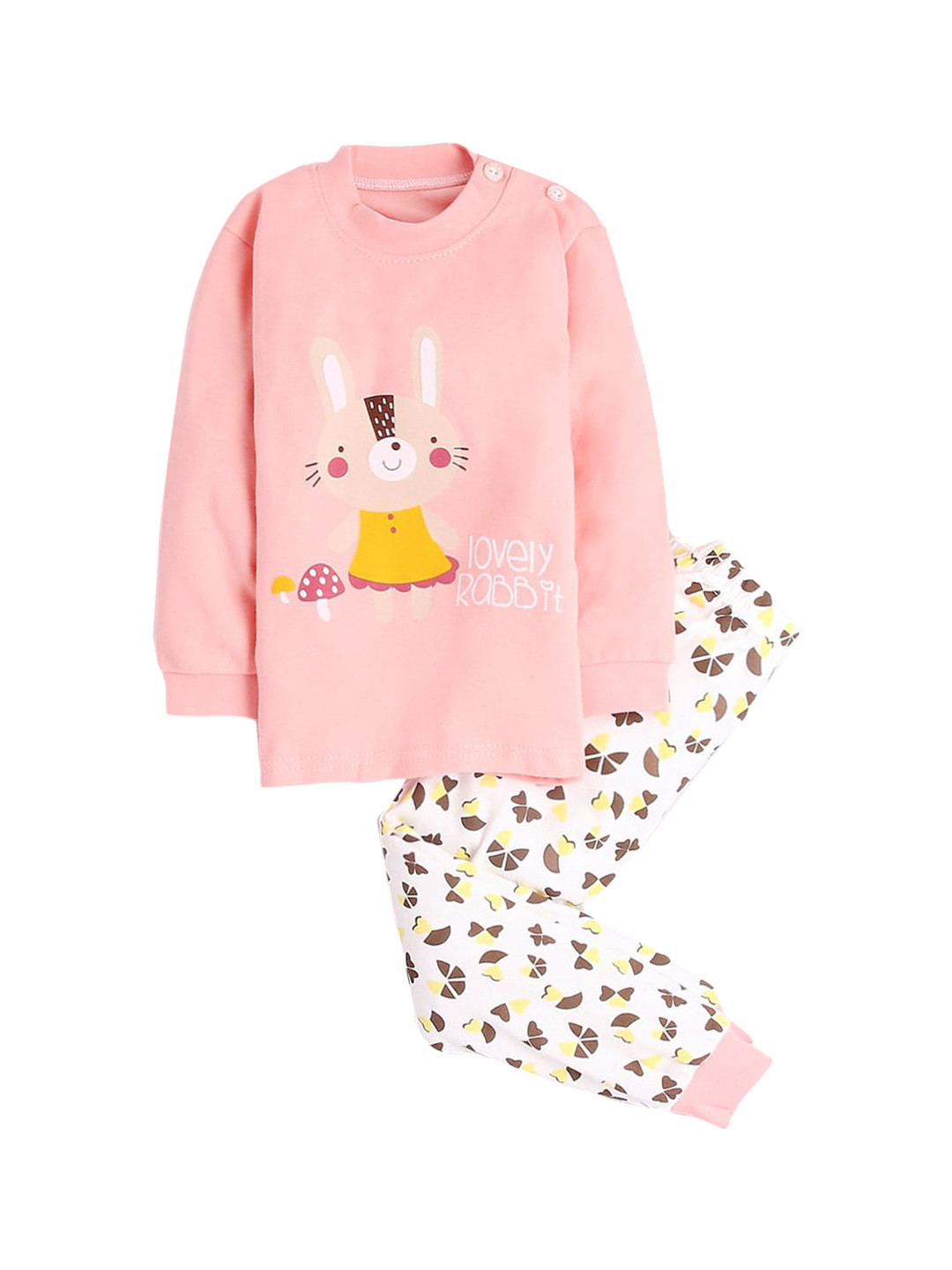 

Hopscotch Girls Pink & White Printed Night suit