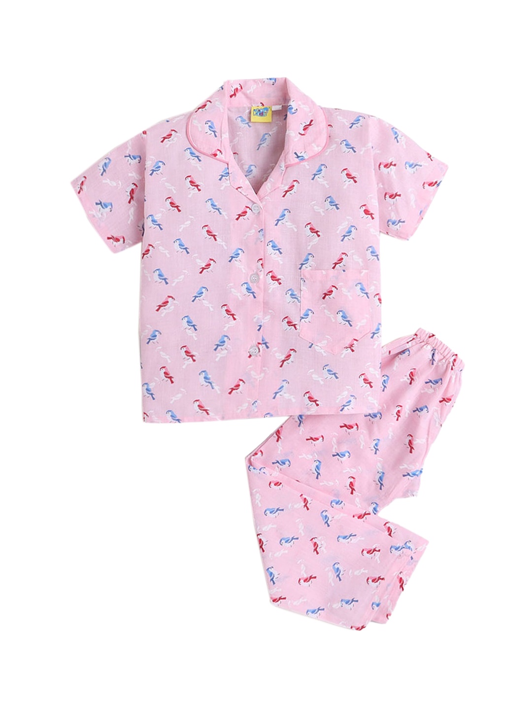 

Hopscotch Girls Pink & Blue Printed Pure Cotton Night suit
