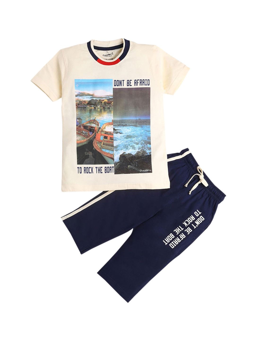 

Hopscotch Boys Red & Cream-Coloured Printed Night suit