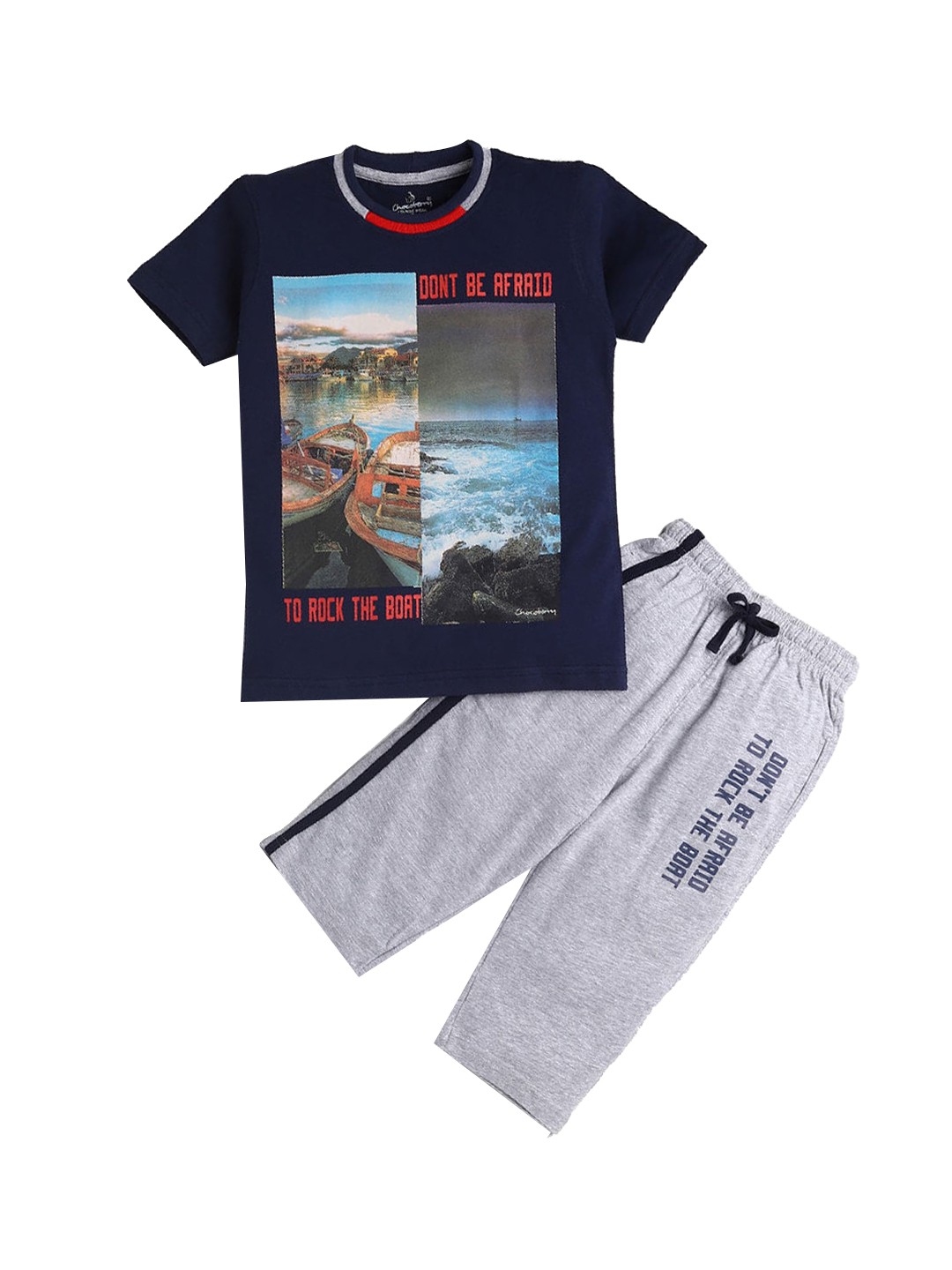 

Hopscotch Boys Black & Grey Printed Cotton Night suit