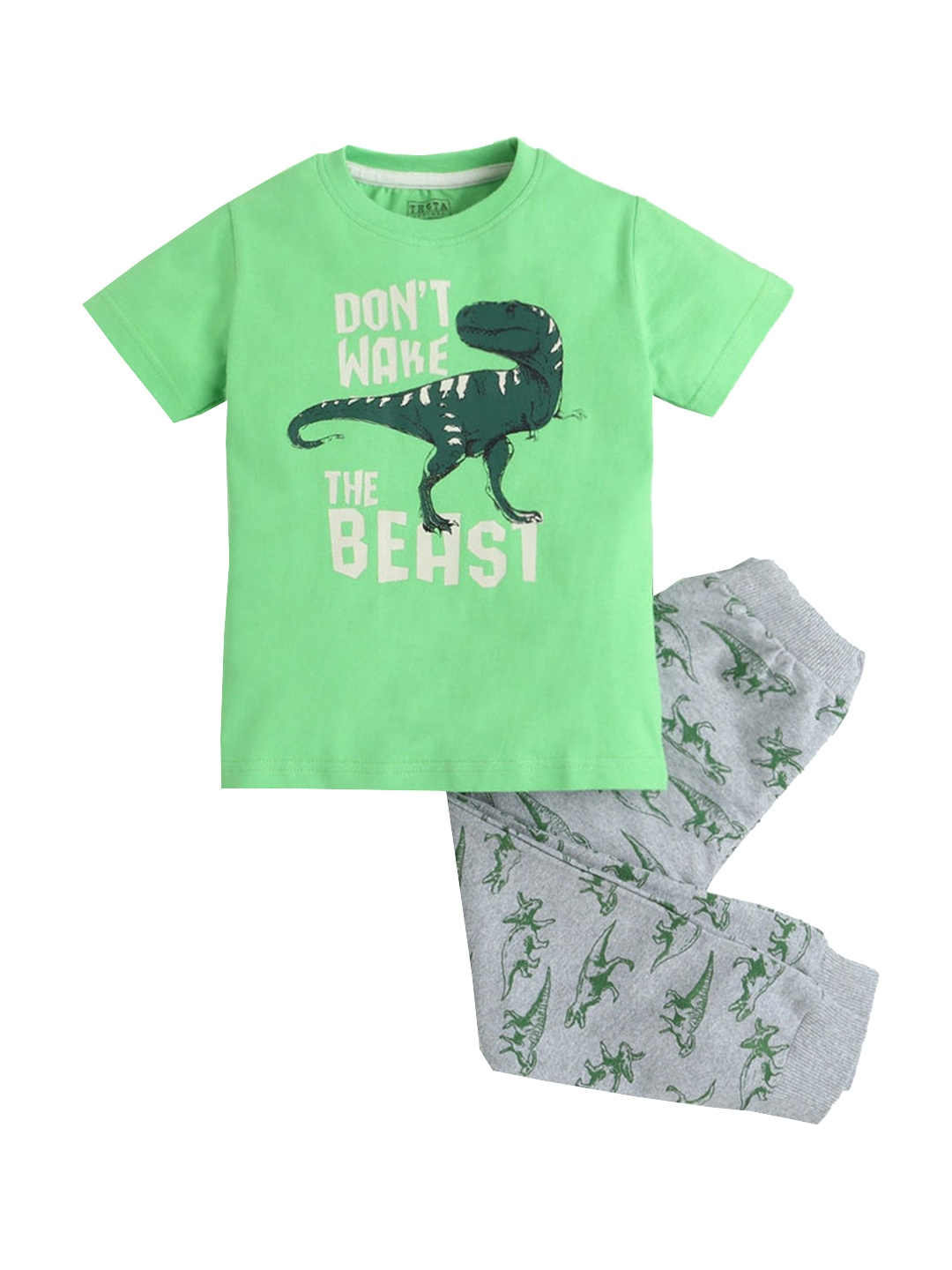 

Hopscotch Boys Green & Grey Printed Cotton Night suit