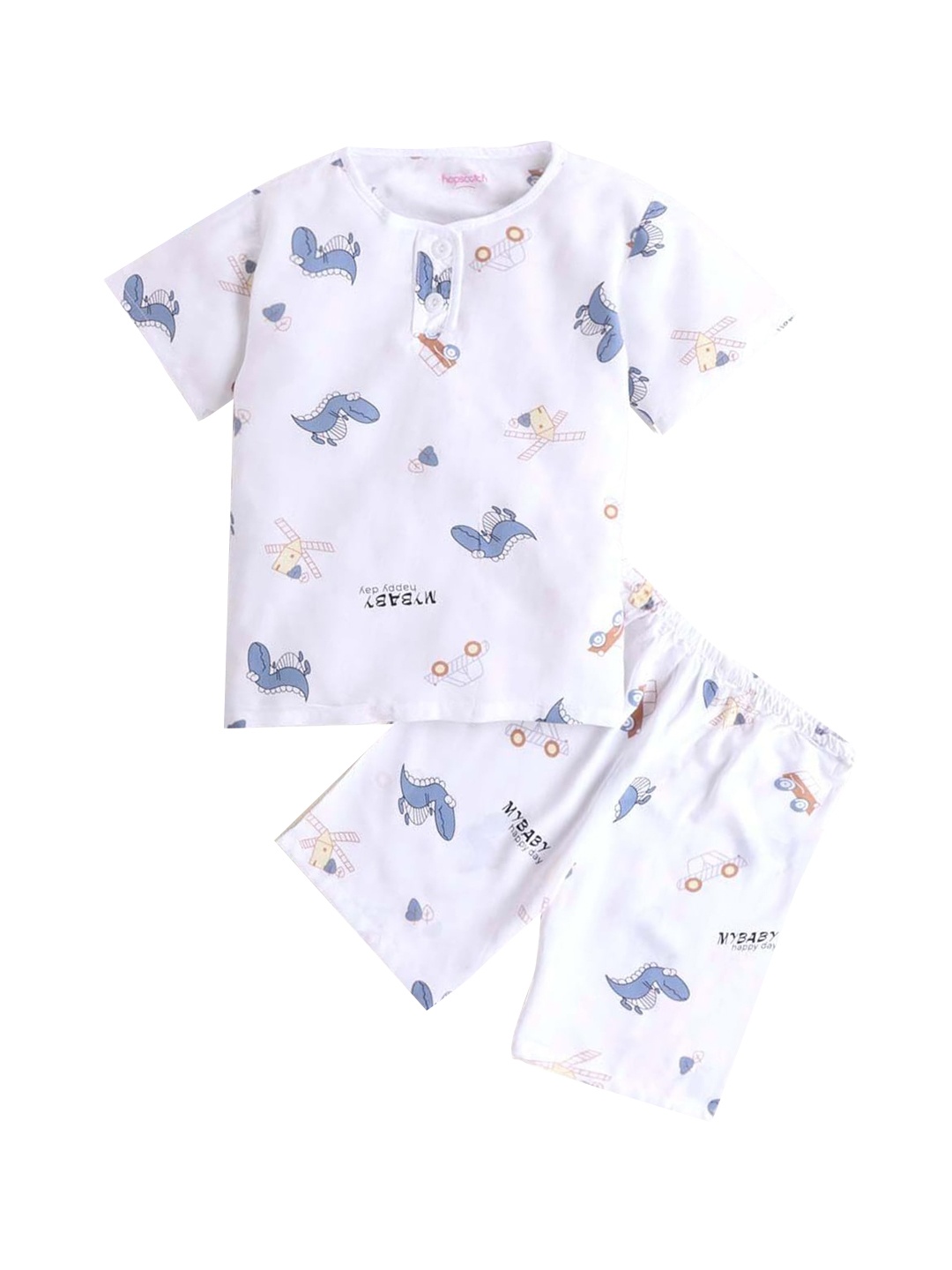 

Hopscotch Boys White & Grey Printed Night suit