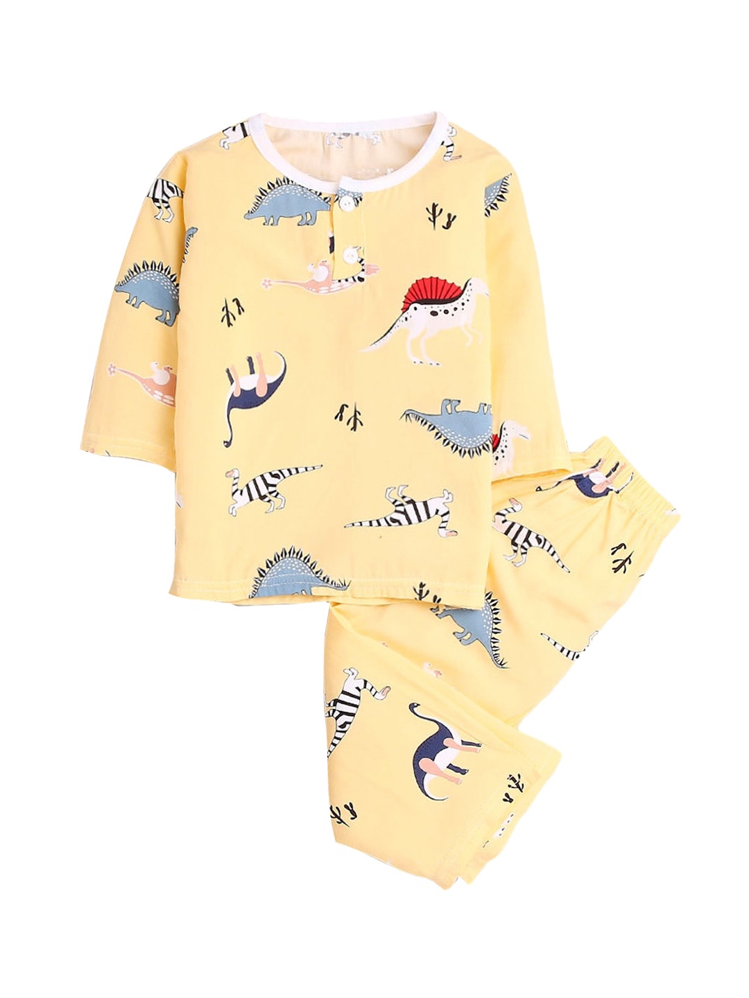 

Hopscotch Boys Yellow & Blue Printed Night Suit