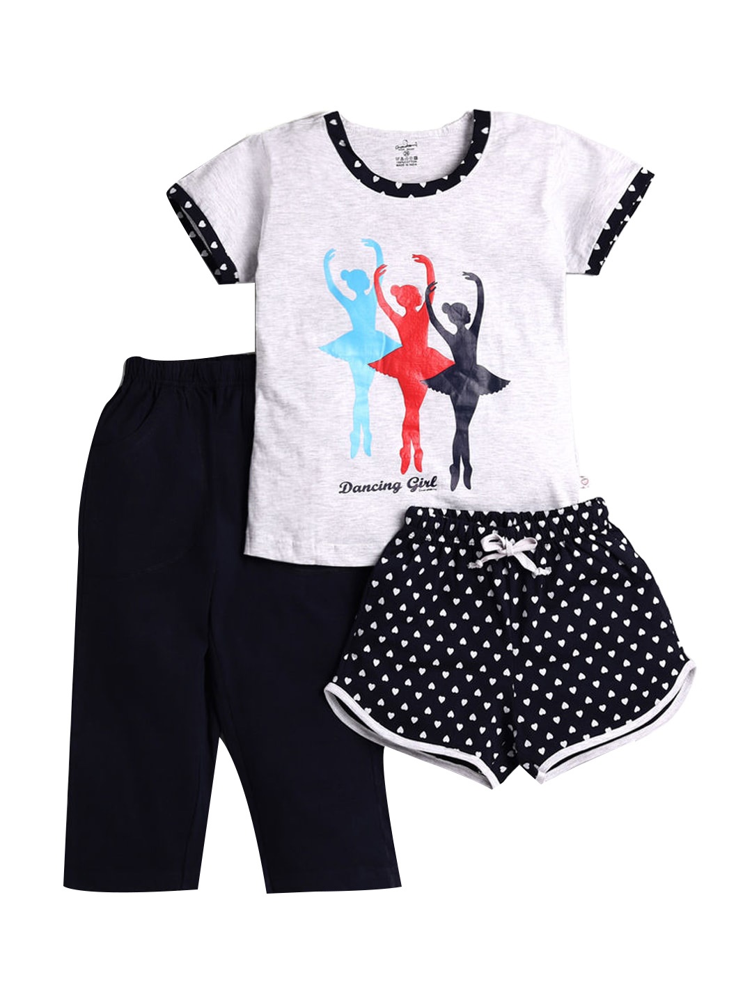 

Hopscotch Girls Black & White Printed Night suit