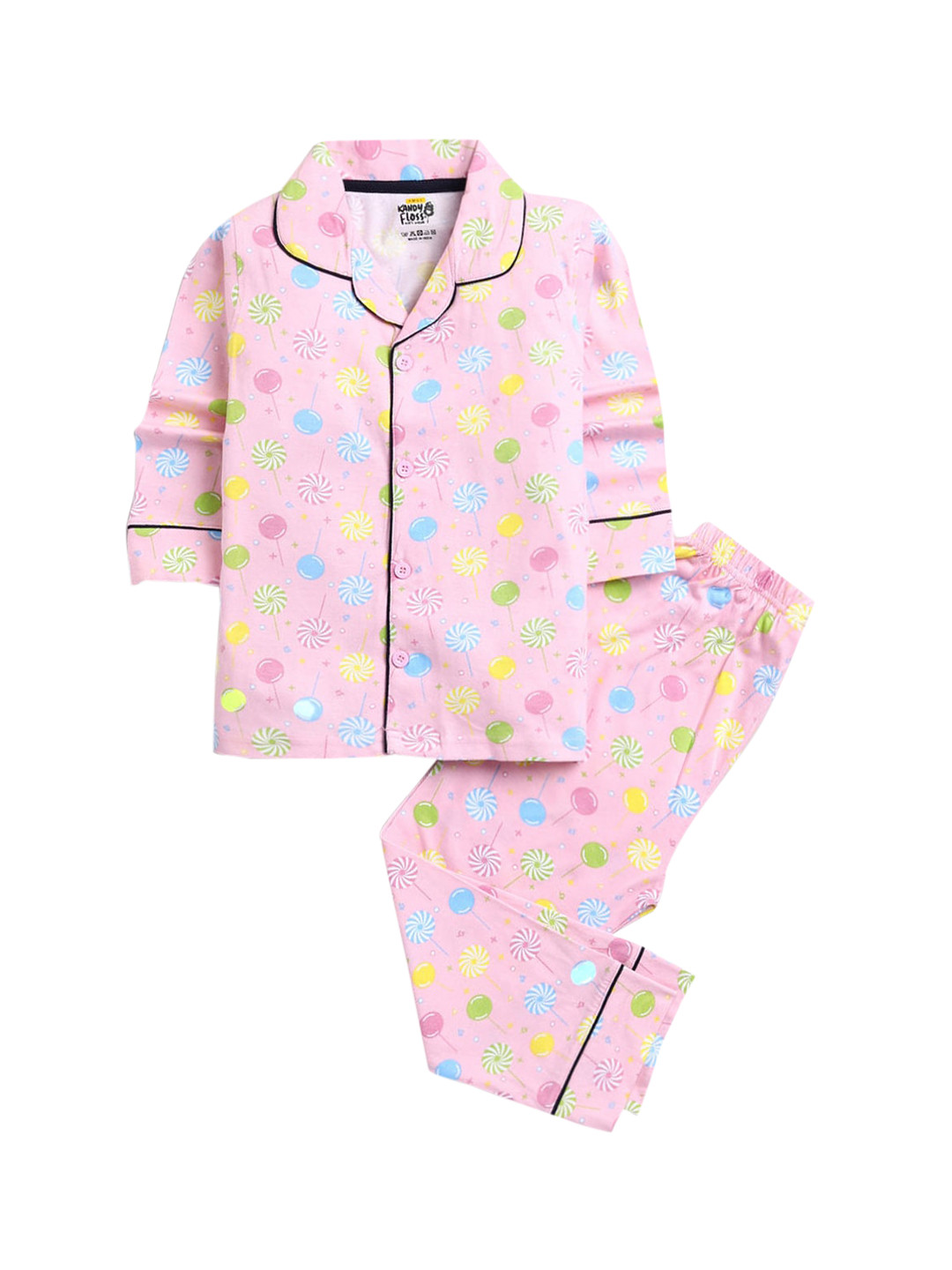 

Hopscotch Girls Pink & Blue Printed Night suit