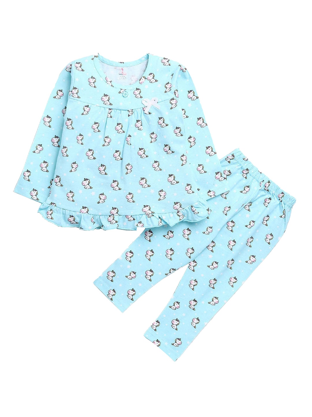 

Hopscotch Girls Blue & White Printed Cotton Night suit