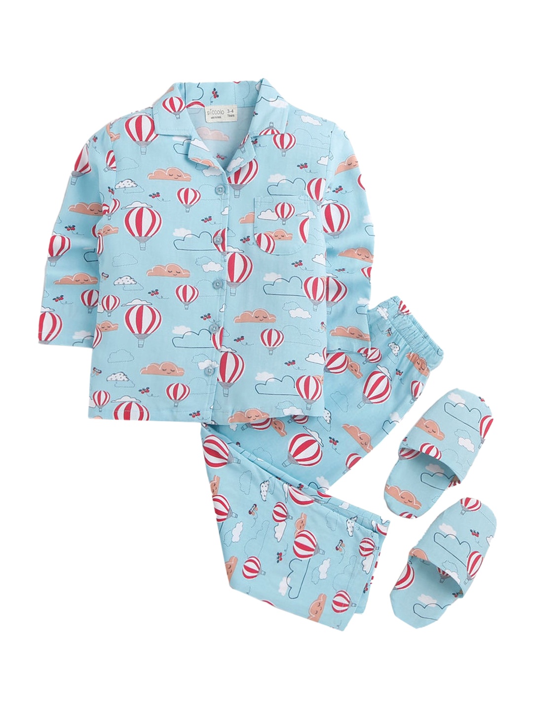 

Hopscotch Girls Blue & Red Printed Night suit
