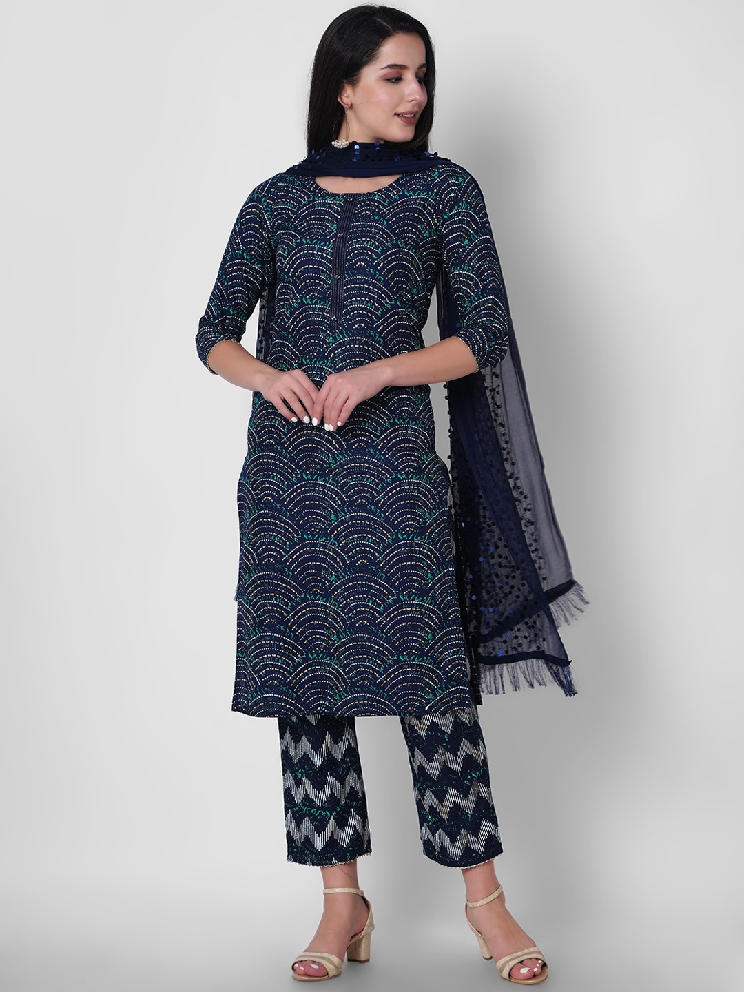 

ORTANGE Women Blue Kurta with Trousers & With Dupatta