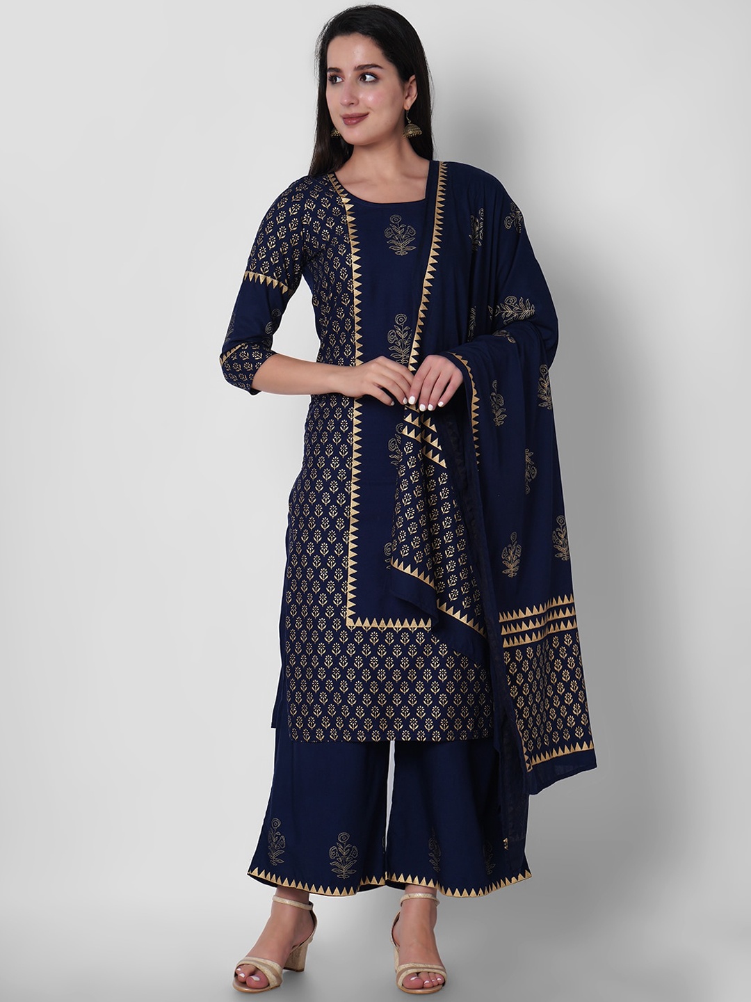 

ORTANGE Women Blue Ethnic Motifs Printed Kurta with Palazzos & With Dupatta