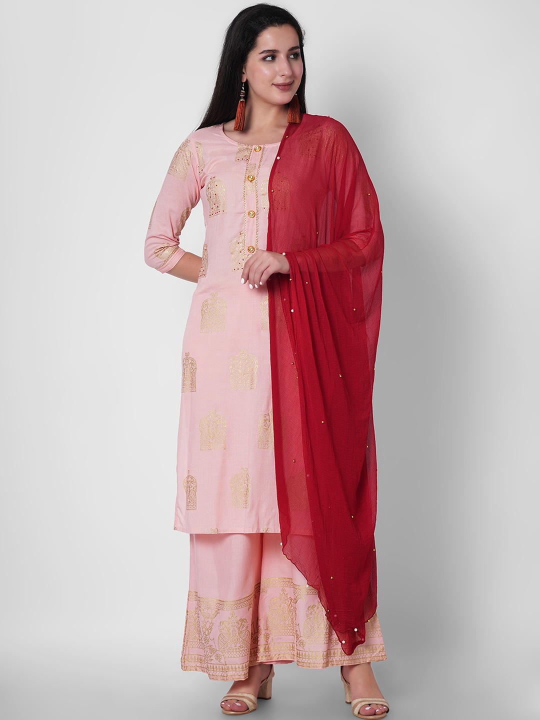 

ORTANGE Women Pink Ethnic Motifs Printed Kurta with Palazzos & With Dupatta