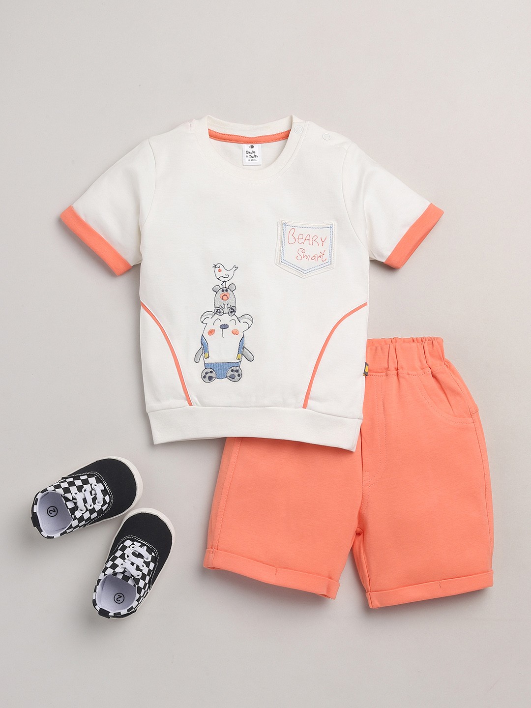 

BRATS AND DOLLS Boys White Printed T-shirt with Trousers