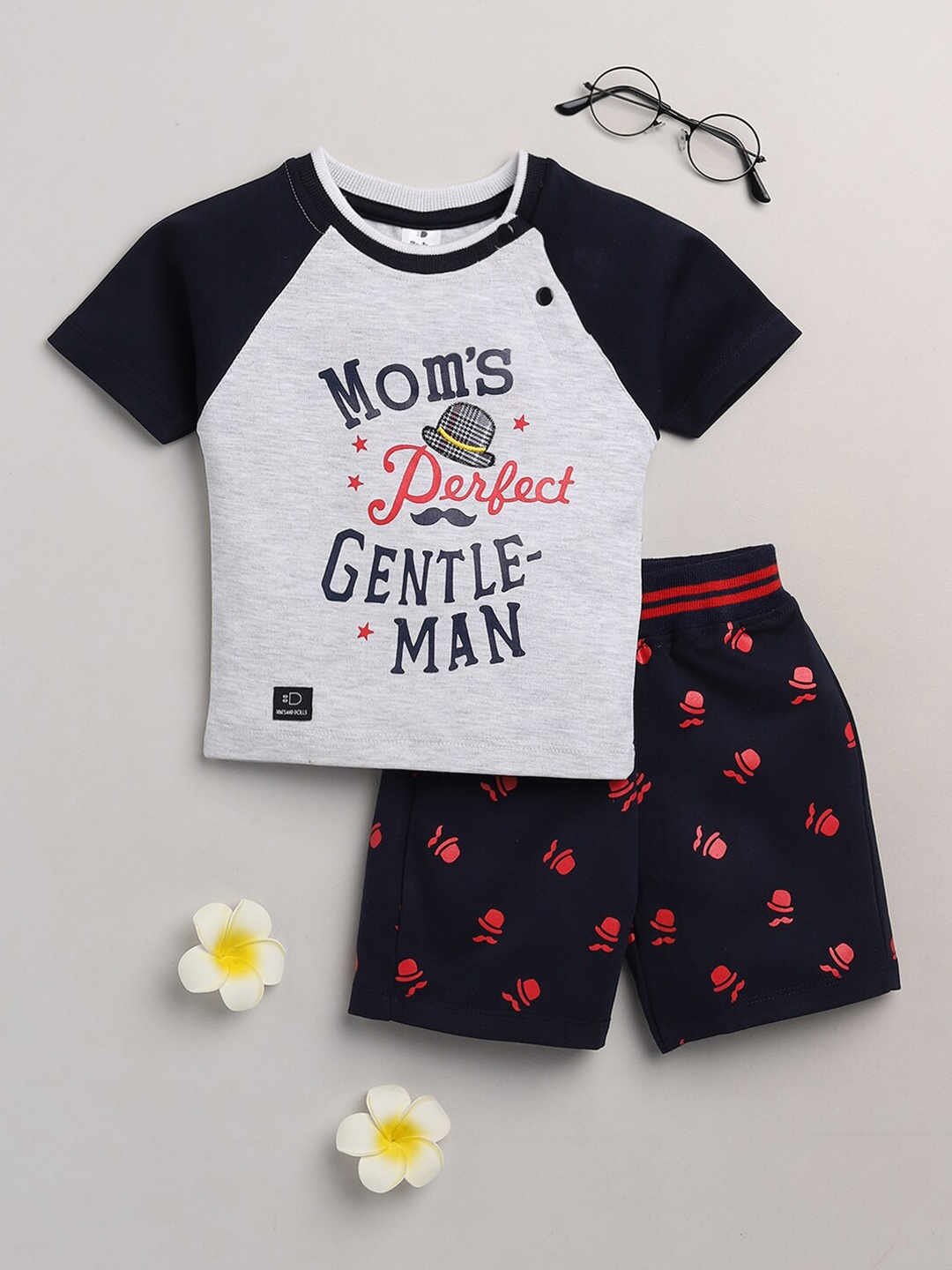 

BRATS AND DOLLS Boys Blue & Red Printed T-shirt with Shorts