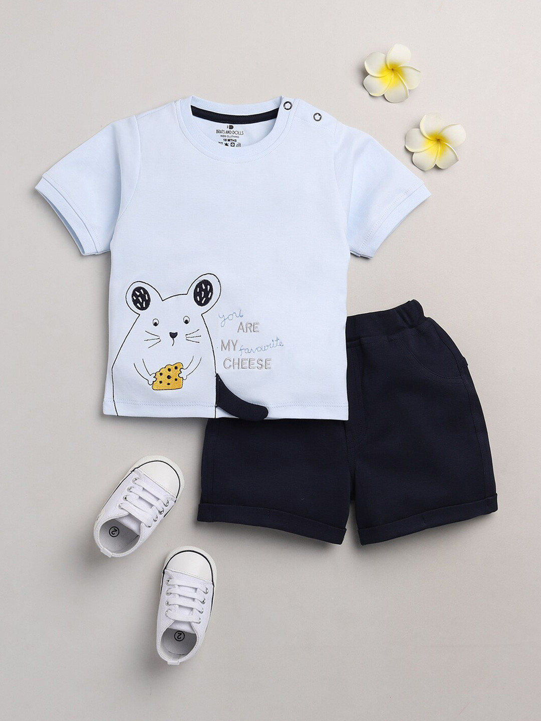 

BRATS AND DOLLS Boys Blue Printed T-shirt with Trousers