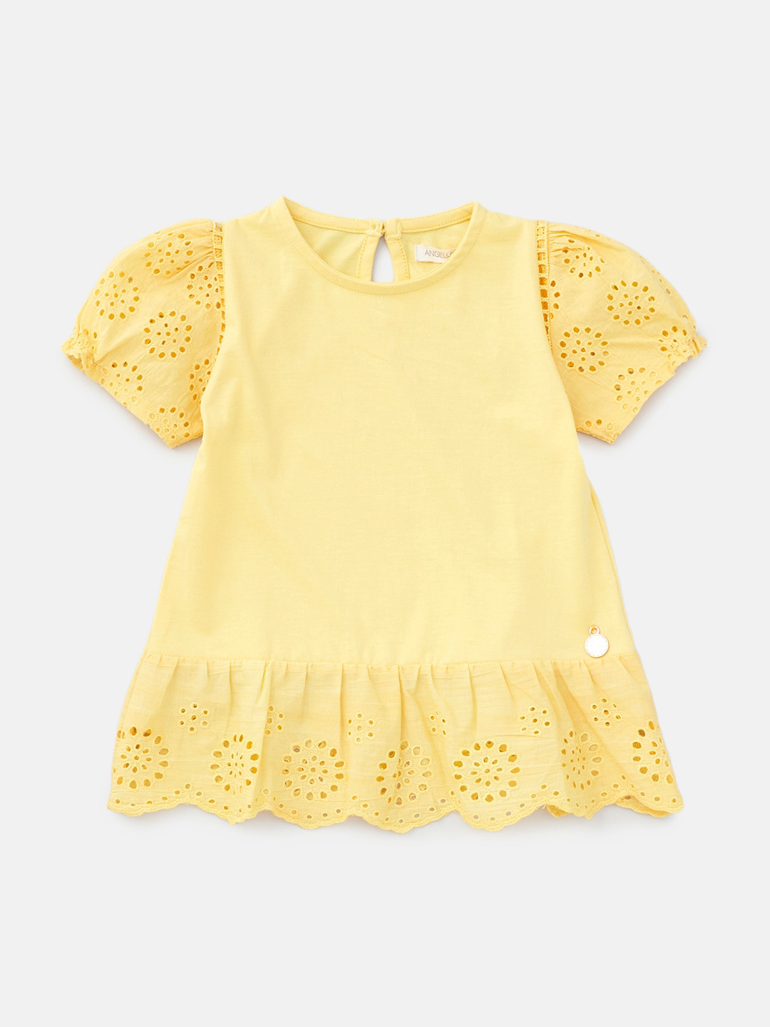 

Angel & Rocket Girls Yellow Ruffles Pure Cotton Schiffli Top