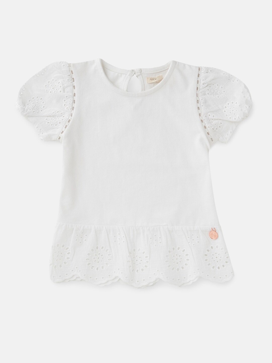 

Angel & Rocket Girls White Ruffles Pure Cotton Schiffli Top