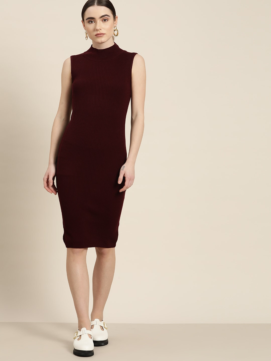 

INVICTUS Bodycon Midi Sweater Dress, Maroon