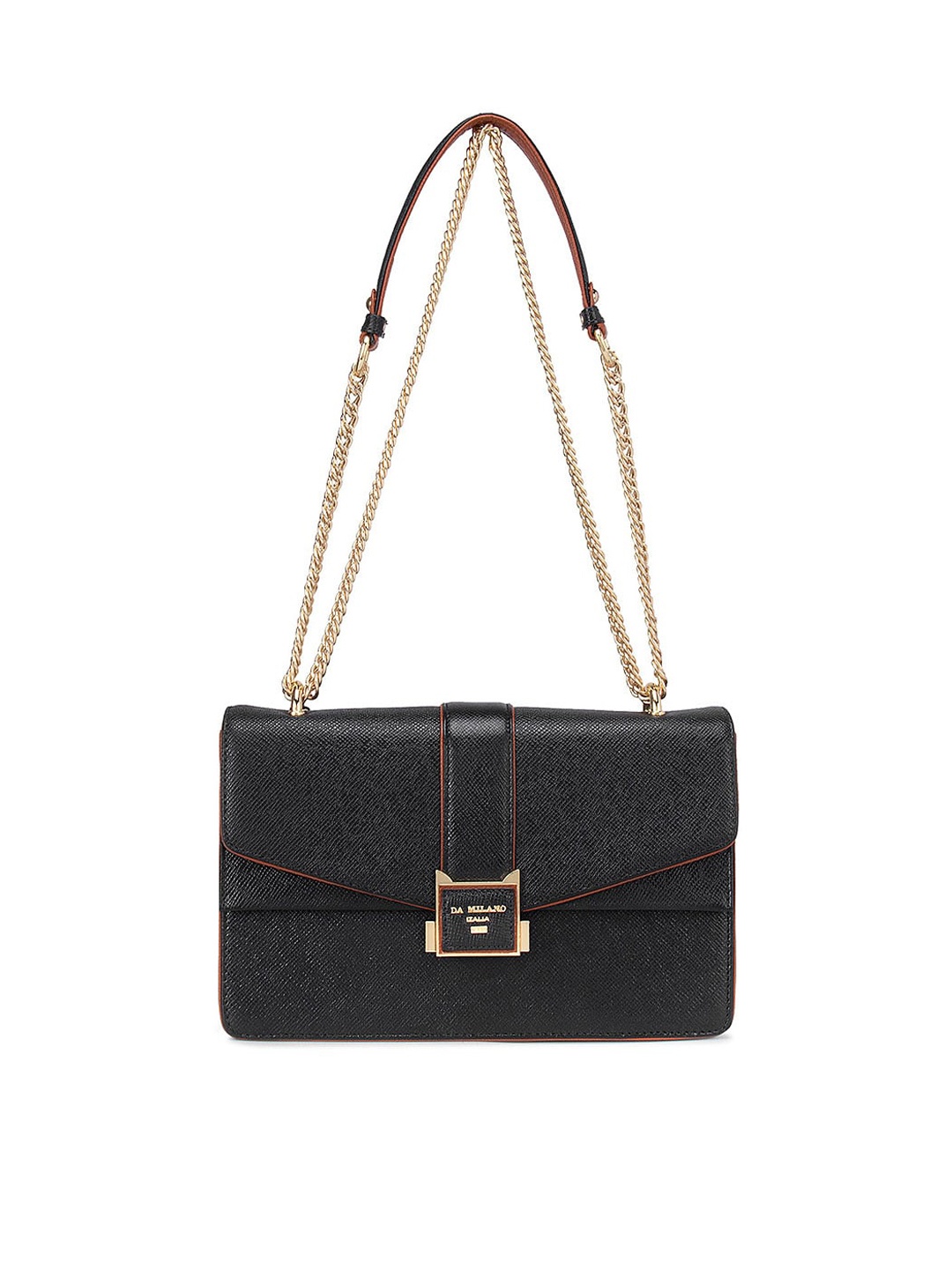 

Da Milano Black Textured Leather Structured Sling Bag