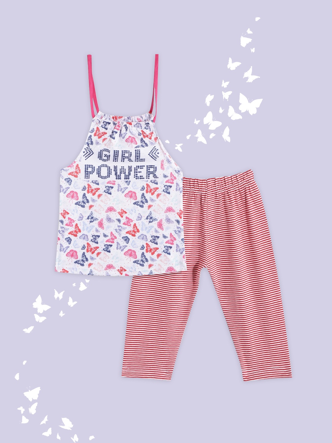 

Birthday Girl Girls White & Red Printed Top with Capris