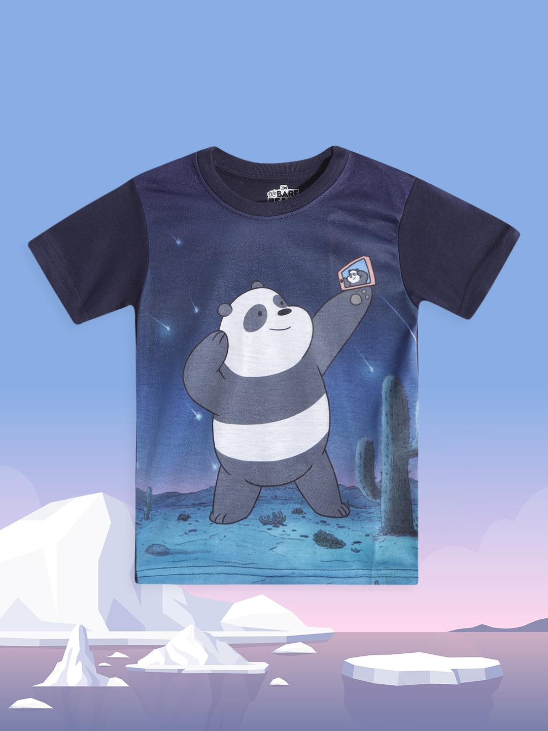 

Eteenz Boys Navy Blue & Charcoal Grey Panda Print T-shirt