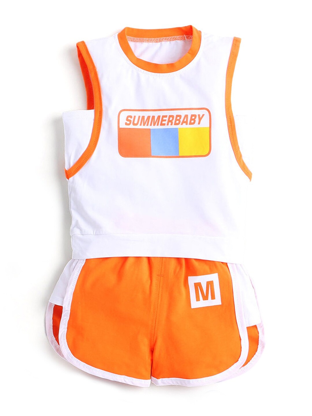 

Hopscotch Boys Orange & White Printed T-shirt with Shorts