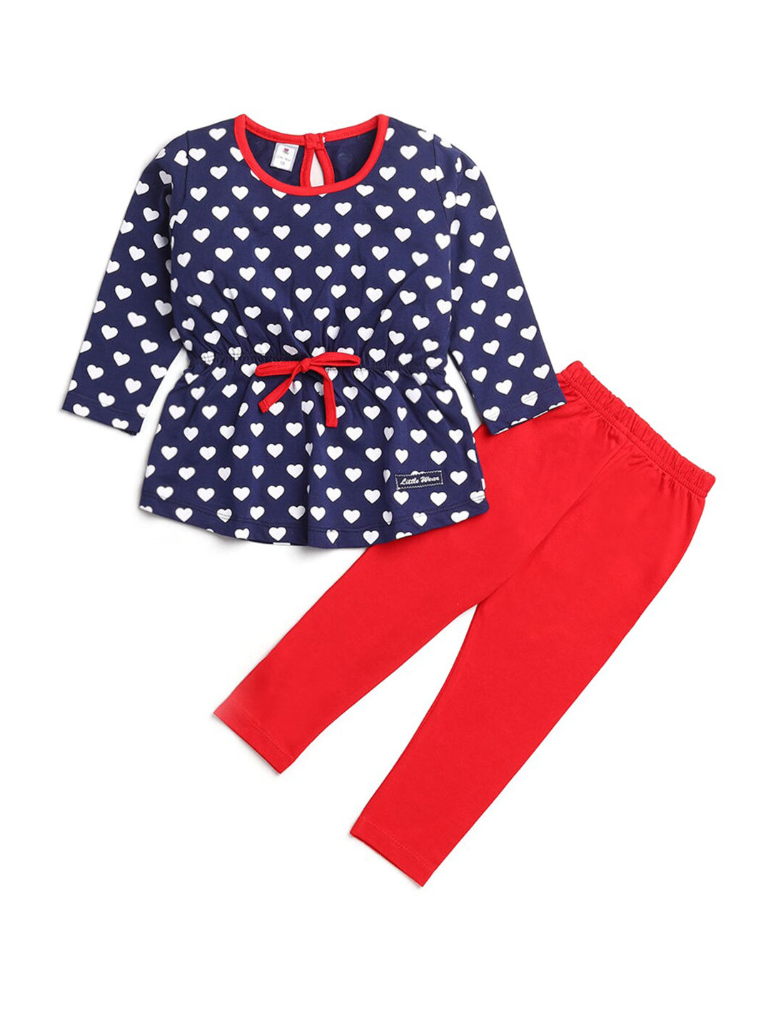 

Hopscotch Girls Blue & Red Printed Pure Cotton T-shirt with Leggings