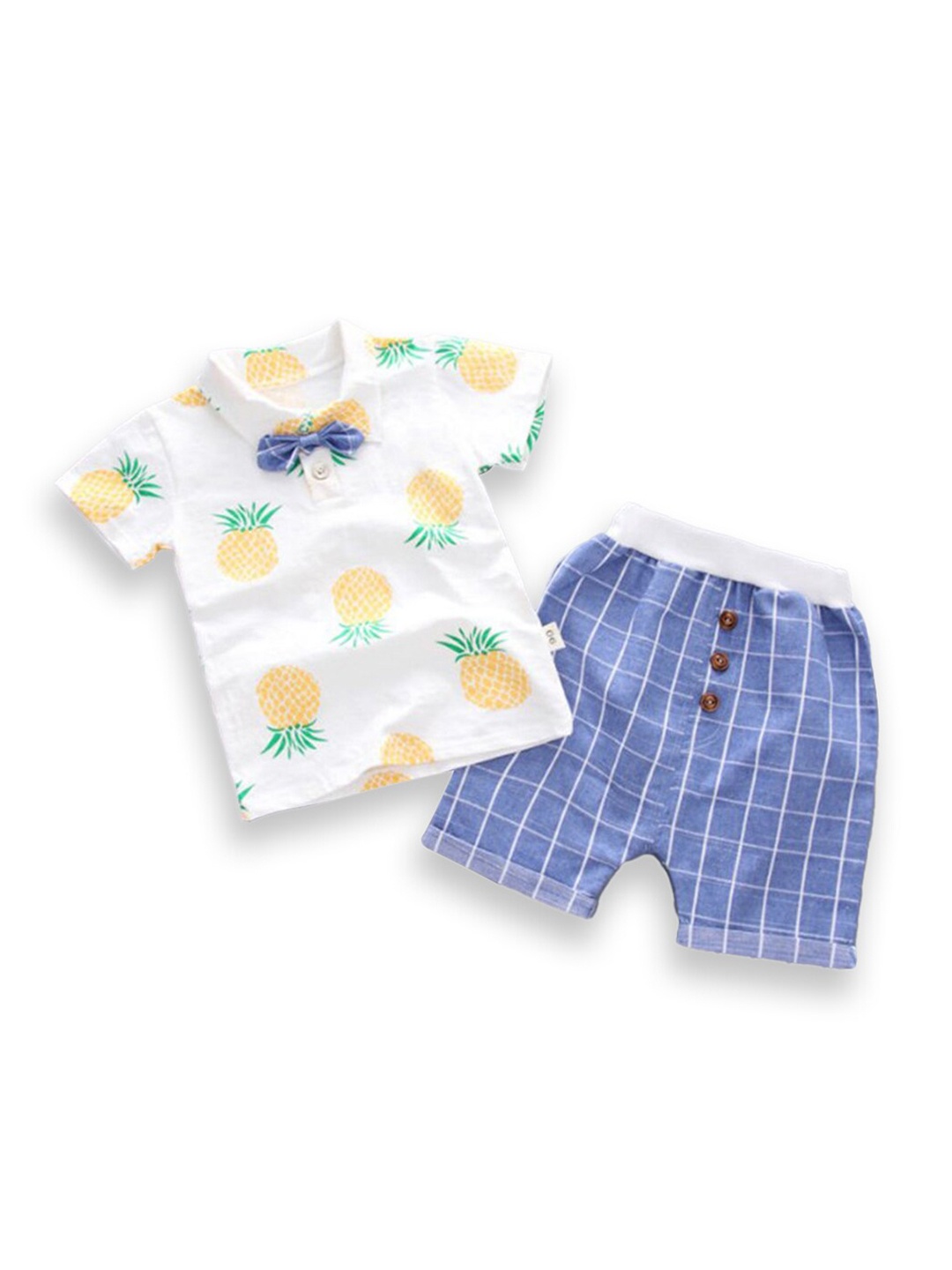 

Hopscotch Boys Blue & White Printed Pure Cotton Shirt with Shorts