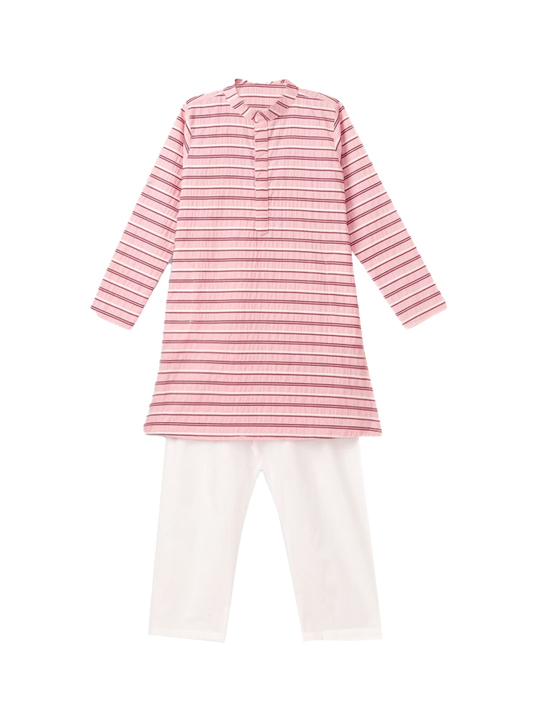 

Hopscotch Boys Pink Striped Pure Cotton Kurta with Pyjamas