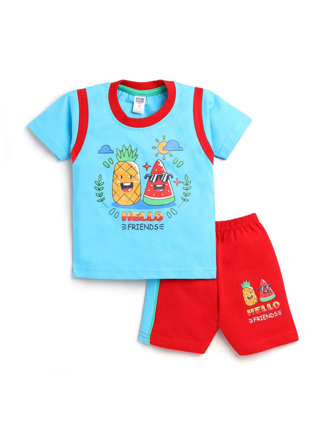 

Hopscotch Boys Blue & Red Printed T-shirt with Shorts