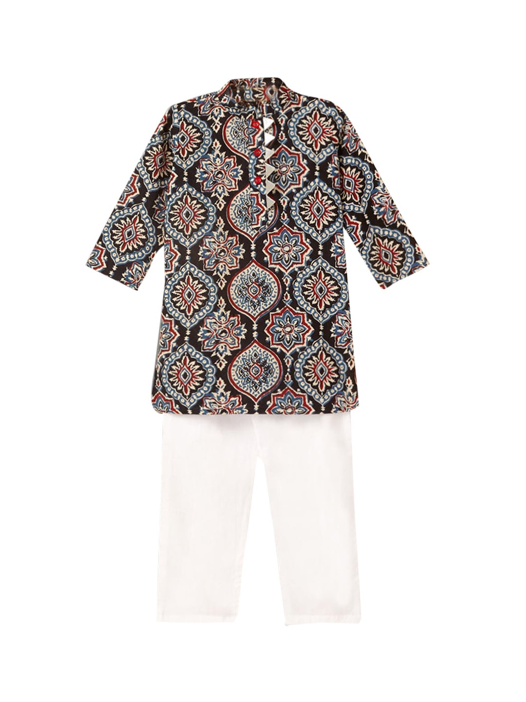 

Hopscotch Boys Black Ethnic Motifs Printed Pure Cotton Kurta with Pyjamas
