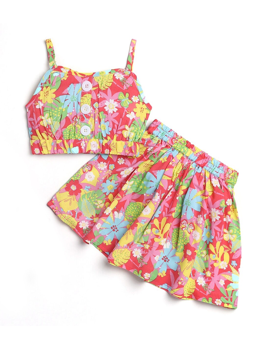 

Hopscotch Girls Multicoloured Pure Cotton Printed Top with Skirt, Multi