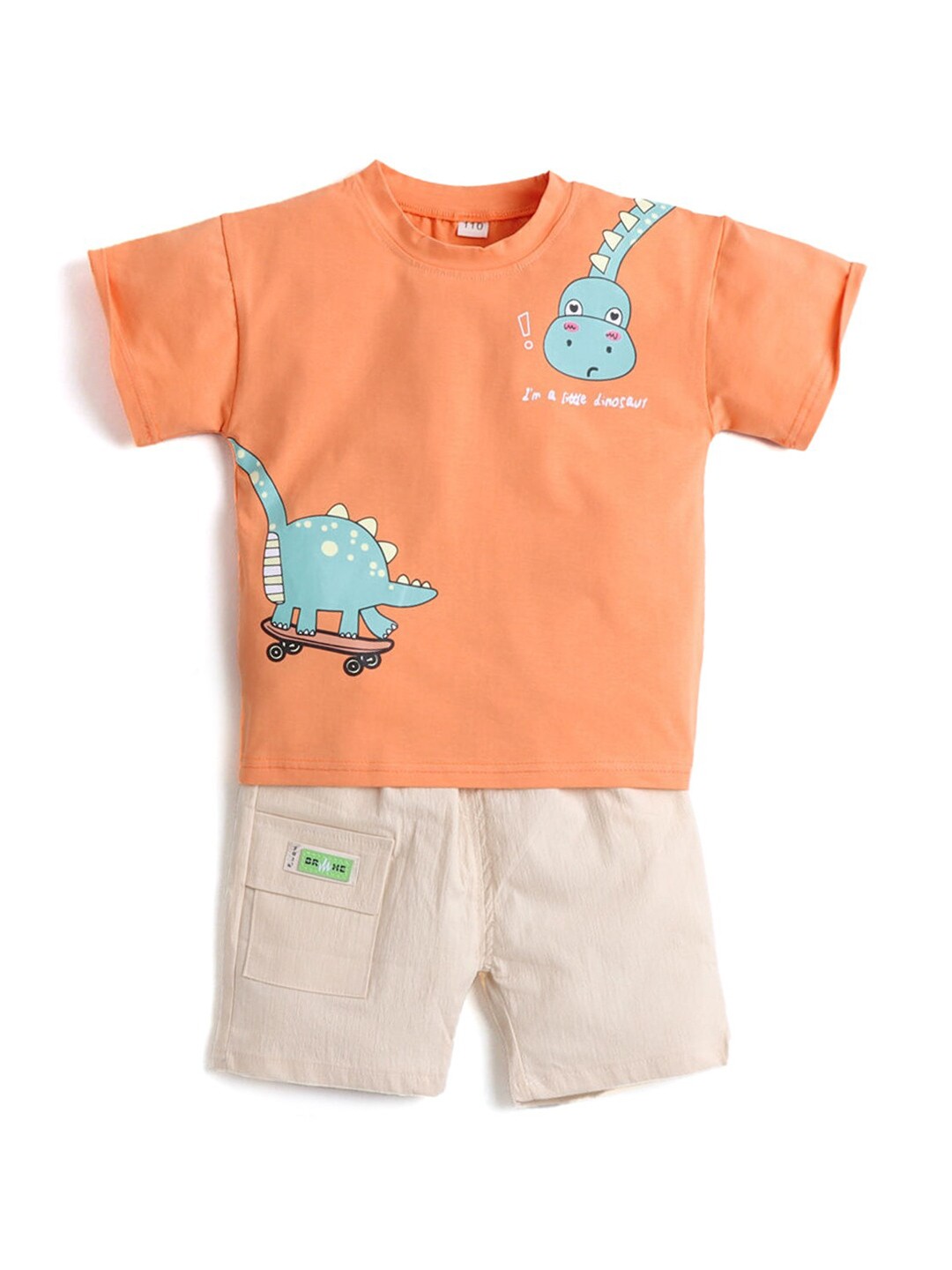 

Hopscotch Boys Orange & Cream-Coloured Printed T-shirt with Shorts