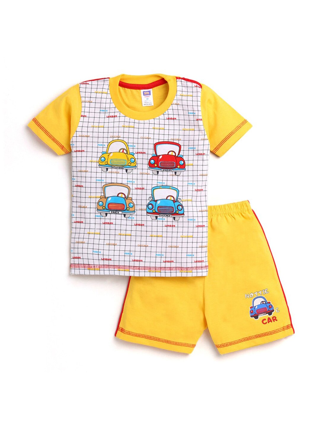 

Hopscotch Boys Yellow Printed T-shirt with Shorts