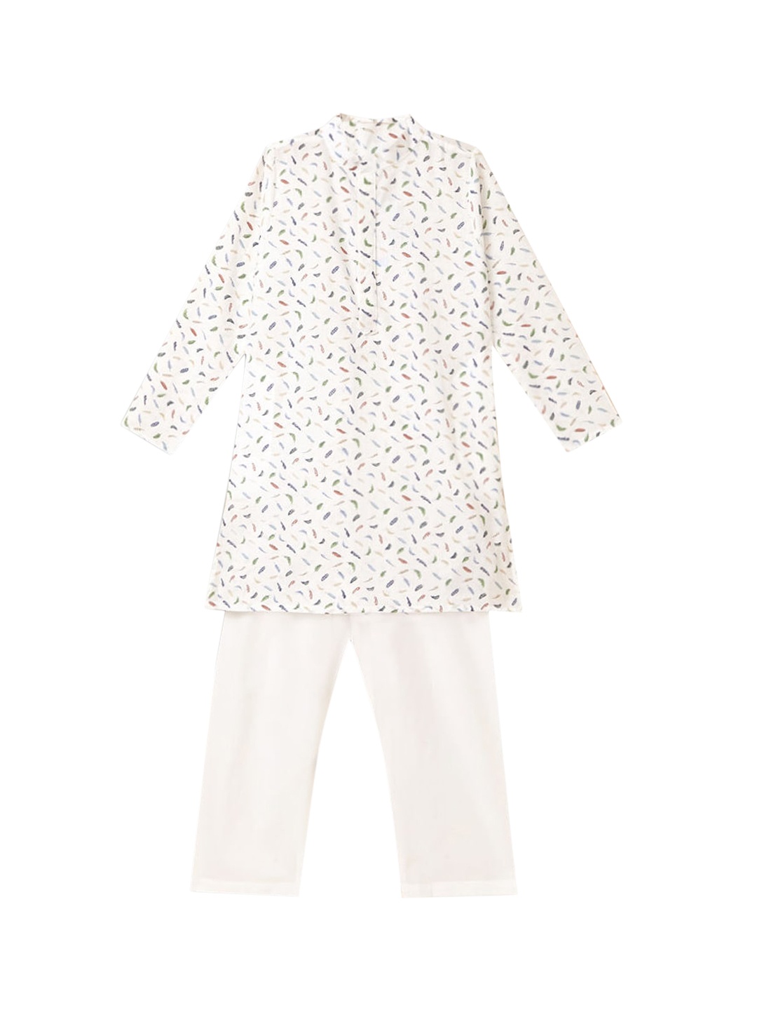 

Hopscotch Boys White Printed Pure Cotton Kurta with Pyjamas