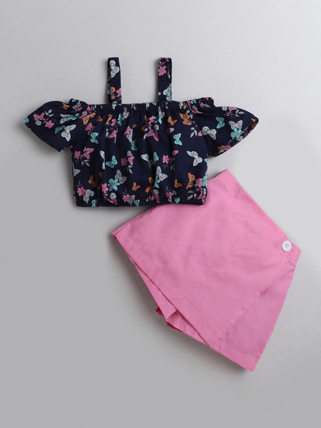 

Hopscotch Girls Pink Printed Top with Skirt