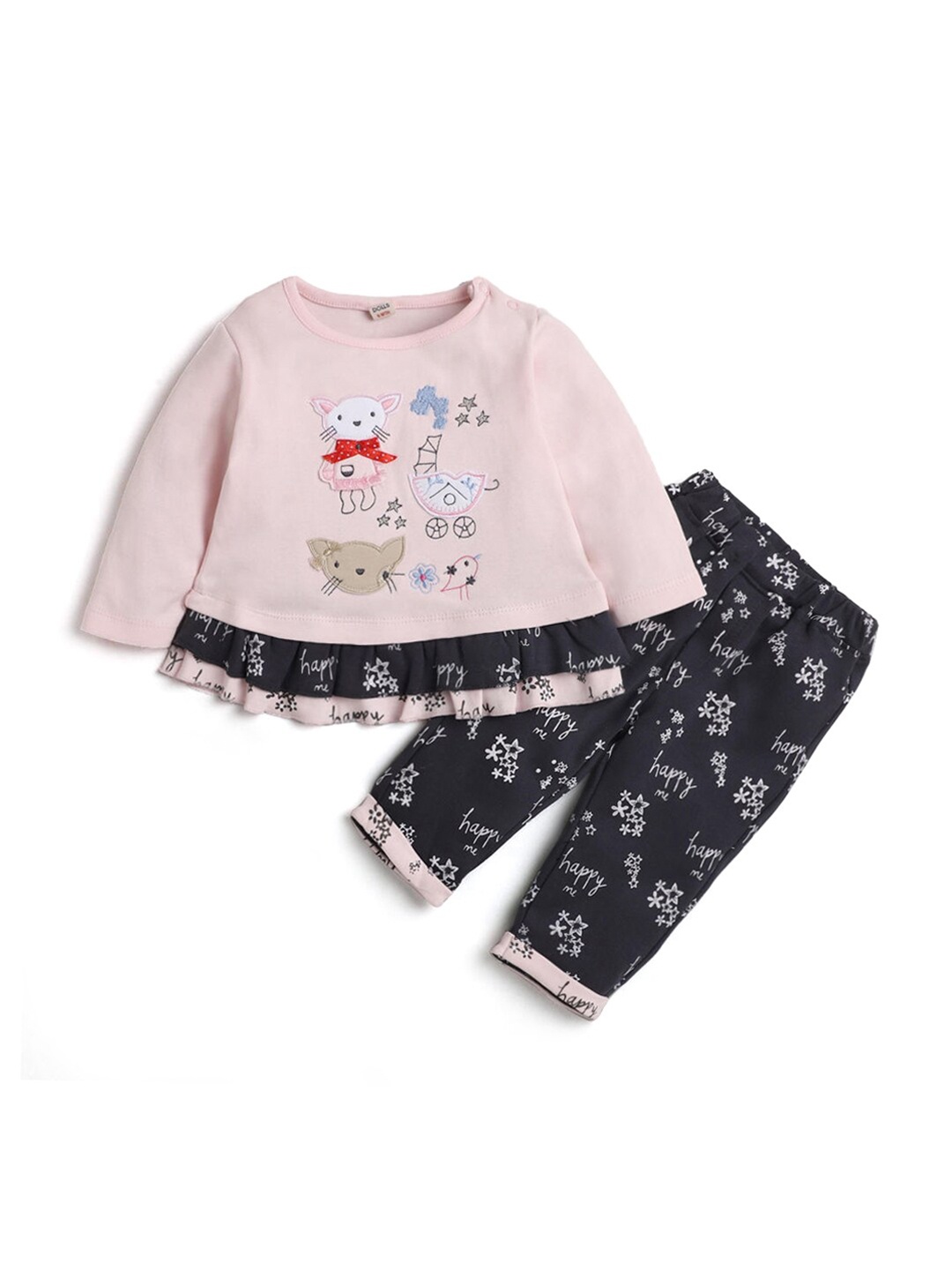 

Hopscotch Girls Pink & Black Printed T-shirt with Trousers