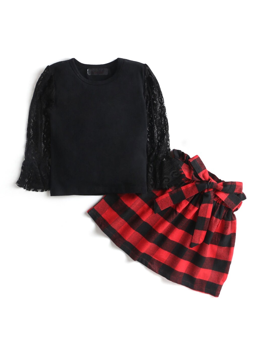 

Hopscotch Girls Black & Red Checked Top with Skirt
